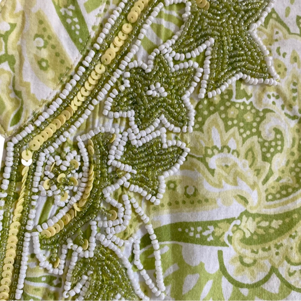 GORGEOUS EMBELLISHED PAISLEY DEEP PLUNGE V NECK 3/4 SLEEVE BLOUSE - Picture 6 of 14